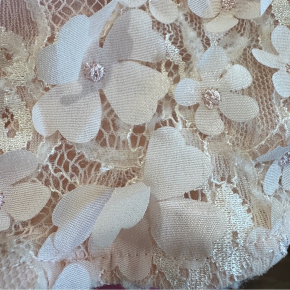 Badgley Mishka 3D Flower Embellished Floral Applique Baby Pink Lace Top Size 10 - Picture 12 of 13
